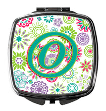 Load image into Gallery viewer, Letter O Flowers Pink Teal Green Initial Compact Mirror – Stylish Purse Mirror with Artistic Covers CJ2011-OSCM
