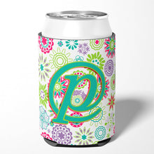 Load image into Gallery viewer, Letter P Flowers Pink Teal Green Initial Can or Bottle Hugger CJ2011-PCC