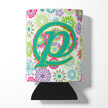 Load image into Gallery viewer, Letter P Flowers Pink Teal Green Initial Can or Bottle Hugger CJ2011-PCC