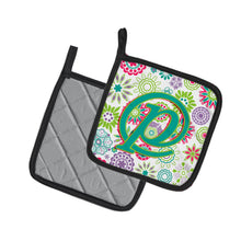 Load image into Gallery viewer, Letter P Flowers Pink Teal Green Initial Pot Holders - Set of 2 - Heat-Resistant Kitchen Essentials CJ2011-PPTHD