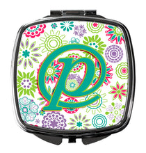Load image into Gallery viewer, Letter P Flowers Pink Teal Green Initial Compact Mirror – Stylish Purse Mirror with Artistic Covers CJ2011-PSCM