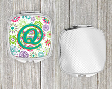 Load image into Gallery viewer, Letter Q Flowers Pink Teal Green Initial Compact Mirror – Stylish Purse Mirror with Artistic Covers CJ2011-QSCM