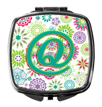 Load image into Gallery viewer, Letter Q Flowers Pink Teal Green Initial Compact Mirror – Stylish Purse Mirror with Artistic Covers CJ2011-QSCM