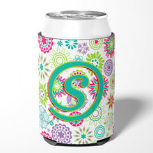 Load image into Gallery viewer, Letter S Flowers Pink Teal Green Initial Can or Bottle Hugger CJ2011-SCC
