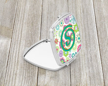 Load image into Gallery viewer, Letter S Flowers Pink Teal Green Initial Compact Mirror – Stylish Purse Mirror with Artistic Covers CJ2011-SSCM