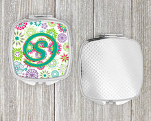 Load image into Gallery viewer, Letter S Flowers Pink Teal Green Initial Compact Mirror – Stylish Purse Mirror with Artistic Covers CJ2011-SSCM
