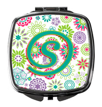 Load image into Gallery viewer, Letter S Flowers Pink Teal Green Initial Compact Mirror – Stylish Purse Mirror with Artistic Covers CJ2011-SSCM
