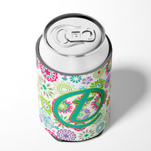 Load image into Gallery viewer, Letter T Flowers Pink Teal Green Initial Can or Bottle Hugger CJ2011-TCC