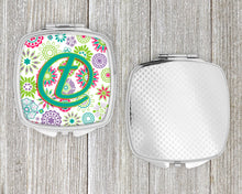Load image into Gallery viewer, Letter T Flowers Pink Teal Green Initial Compact Mirror – Stylish Purse Mirror with Artistic Covers CJ2011-TSCM