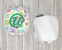 Load image into Gallery viewer, Letter U Flowers Pink Teal Green Initial Compact Mirror – Stylish Purse Mirror with Artistic Covers CJ2011-USCM