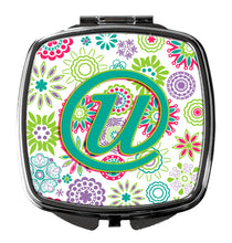 Load image into Gallery viewer, Letter U Flowers Pink Teal Green Initial Compact Mirror – Stylish Purse Mirror with Artistic Covers CJ2011-USCM