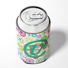 Load image into Gallery viewer, Letter V Flowers Pink Teal Green Initial Can or Bottle Hugger CJ2011-VCC