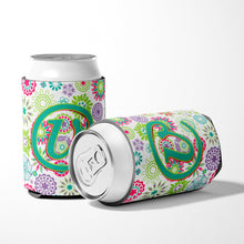 Load image into Gallery viewer, Letter V Flowers Pink Teal Green Initial Can or Bottle Hugger CJ2011-VCC