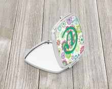 Load image into Gallery viewer, Letter V Flowers Pink Teal Green Initial Compact Mirror – Stylish Purse Mirror with Artistic Covers CJ2011-VSCM