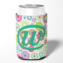 Load image into Gallery viewer, Letter W Flowers Pink Teal Green Initial Can or Bottle Hugger CJ2011-WCC