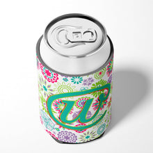Load image into Gallery viewer, Letter W Flowers Pink Teal Green Initial Can or Bottle Hugger CJ2011-WCC