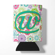 Load image into Gallery viewer, Letter W Flowers Pink Teal Green Initial Can or Bottle Hugger CJ2011-WCC