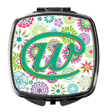 Load image into Gallery viewer, Letter W Flowers Pink Teal Green Initial Compact Mirror – Stylish Purse Mirror with Artistic Covers CJ2011-WSCM