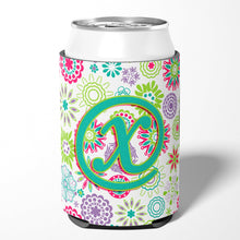 Load image into Gallery viewer, Letter X Flowers Pink Teal Green Initial Can or Bottle Hugger CJ2011-XCC