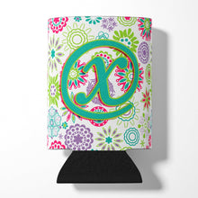 Load image into Gallery viewer, Letter X Flowers Pink Teal Green Initial Can or Bottle Hugger CJ2011-XCC
