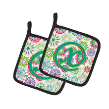 Load image into Gallery viewer, Letter X Flowers Pink Teal Green Initial Pot Holders - Set of 2 - Heat-Resistant Kitchen Essentials CJ2011-XPTHD