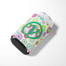 Load image into Gallery viewer, Letter Y Flowers Pink Teal Green Initial Can or Bottle Hugger CJ2011-YCC