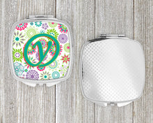 Load image into Gallery viewer, Letter Y Flowers Pink Teal Green Initial Compact Mirror – Stylish Purse Mirror with Artistic Covers CJ2011-YSCM
