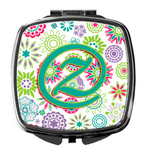 Load image into Gallery viewer, Letter Z Flowers Pink Teal Green Initial Compact Mirror – Stylish Purse Mirror with Artistic Covers CJ2011-ZSCM