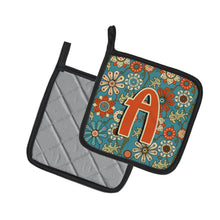 Load image into Gallery viewer, Letter A Flowers Retro Blue Pot Holders - Set of 2 - Heat-Resistant Kitchen Essentials CJ2012-APTHD