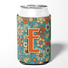 Load image into Gallery viewer, Letter E Flowers Retro Blue Can or Bottle Hugger CJ2012-ECC