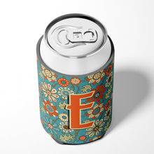 Load image into Gallery viewer, Letter E Flowers Retro Blue Can or Bottle Hugger CJ2012-ECC