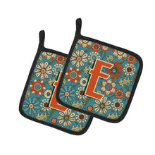 Load image into Gallery viewer, Letter E Flowers Retro Blue Pot Holders - Set of 2 - Heat-Resistant Kitchen Essentials CJ2012-EPTHD