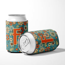 Load image into Gallery viewer, Letter F Flowers Retro Blue Can or Bottle Hugger CJ2012-FCC