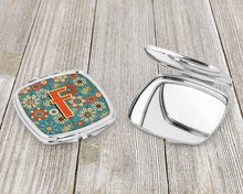 Load image into Gallery viewer, Letter F Flowers Retro Blue Compact Mirror – Stylish Purse Mirror with Artistic Covers CJ2012-FSCM
