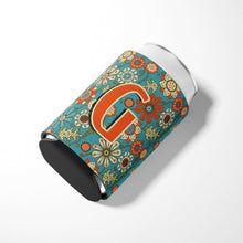 Load image into Gallery viewer, Letter G Flowers Retro Blue Can or Bottle Hugger CJ2012-GCC