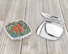 Load image into Gallery viewer, Letter H Flowers Retro Blue Compact Mirror – Stylish Purse Mirror with Artistic Covers CJ2012-HSCM