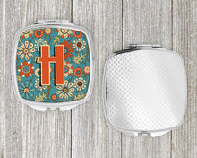 Load image into Gallery viewer, Letter H Flowers Retro Blue Compact Mirror – Stylish Purse Mirror with Artistic Covers CJ2012-HSCM