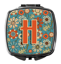 Load image into Gallery viewer, Letter H Flowers Retro Blue Compact Mirror – Stylish Purse Mirror with Artistic Covers CJ2012-HSCM