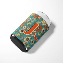 Load image into Gallery viewer, Letter J Flowers Retro Blue Can or Bottle Hugger CJ2012-JCC