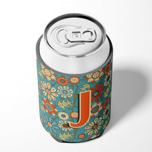 Load image into Gallery viewer, Letter J Flowers Retro Blue Can or Bottle Hugger CJ2012-JCC