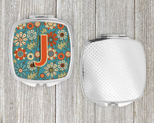Load image into Gallery viewer, Letter J Flowers Retro Blue Compact Mirror – Stylish Purse Mirror with Artistic Covers CJ2012-JSCM