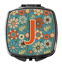 Load image into Gallery viewer, Letter J Flowers Retro Blue Compact Mirror – Stylish Purse Mirror with Artistic Covers CJ2012-JSCM