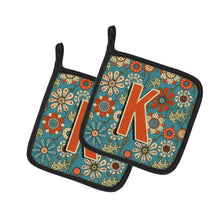 Load image into Gallery viewer, Letter K Flowers Retro Blue Pot Holders - Set of 2 - Heat-Resistant Kitchen Essentials CJ2012-KPTHD