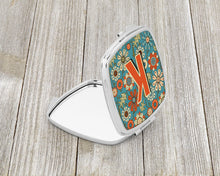 Load image into Gallery viewer, Letter K Flowers Retro Blue Compact Mirror – Stylish Purse Mirror with Artistic Covers CJ2012-KSCM