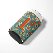 Load image into Gallery viewer, Letter L Flowers Retro Blue Can or Bottle Hugger CJ2012-LCC