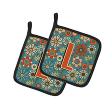Load image into Gallery viewer, Letter L Flowers Retro Blue Pot Holders - Set of 2 - Heat-Resistant Kitchen Essentials CJ2012-LPTHD