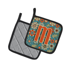 Load image into Gallery viewer, Letter M Flowers Retro Blue Pot Holders - Set of 2 - Heat-Resistant Kitchen Essentials CJ2012-MPTHD