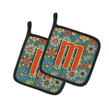 Load image into Gallery viewer, Letter M Flowers Retro Blue Pot Holders - Set of 2 - Heat-Resistant Kitchen Essentials CJ2012-MPTHD