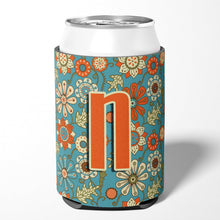 Load image into Gallery viewer, Letter N Flowers Retro Blue Can or Bottle Hugger CJ2012-NCC