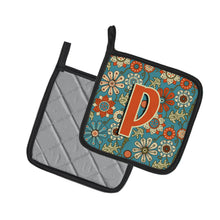 Load image into Gallery viewer, Letter P Flowers Retro Blue Pot Holders - Set of 2 - Heat-Resistant Kitchen Essentials CJ2012-PPTHD